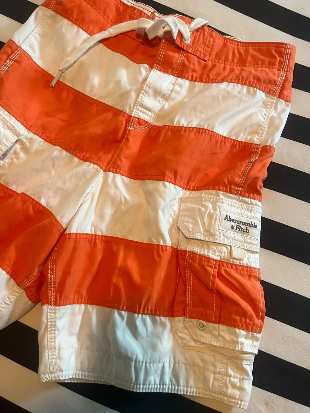 Abercrombie & Fitch Swim Trunks with Orange and White Stripes…